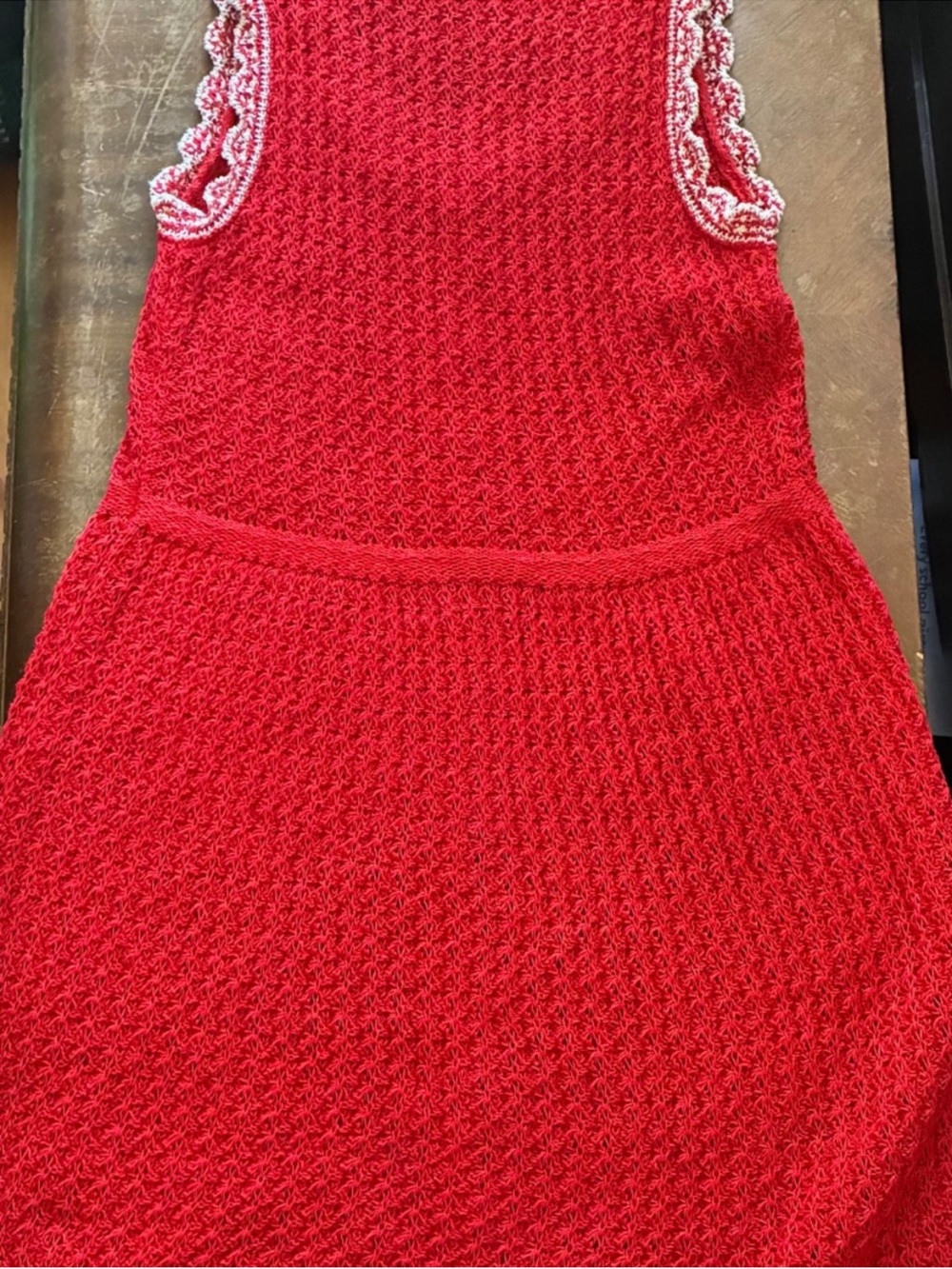 Zara Red Button-Front Knit Dress with Lace Trim in Sz: L - Picture 7 of 8